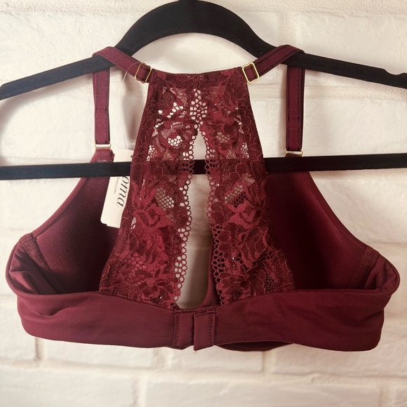 NWT Soma Embraceable Lace Underwire Lined Racerback Bra 34 C Fig maroon #0612 - Picture 2 of 11